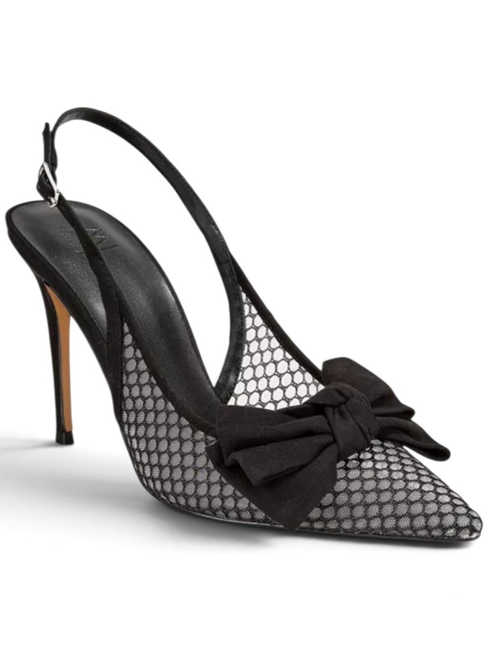 AAJ by Aminah Gemma Black Mesh Bow Slingback Stiletto Heels Size 10.5 M